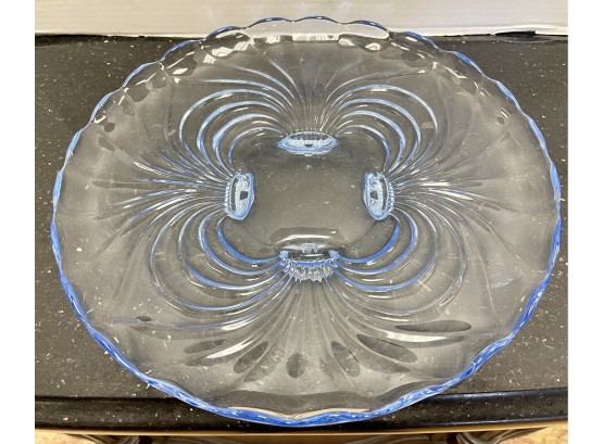 Exquisite Cambridge Glass Caprice 14 Round Footed Platter Blue Hues
