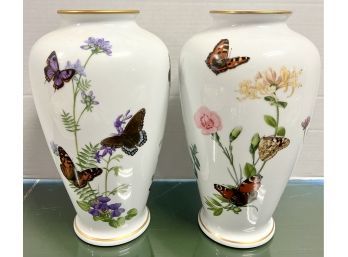 Pair Of Fine Porcelain Meadowland Butterfly Vases By British Artist John Wilkinson