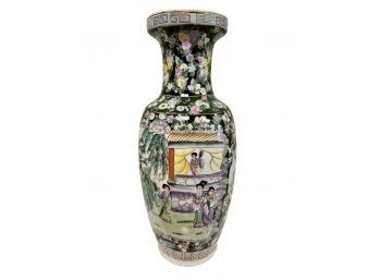 Early 20th Century Tall Asian Chinese Famille Noir Rose Medallion Porcelain Vase 25' Tall!