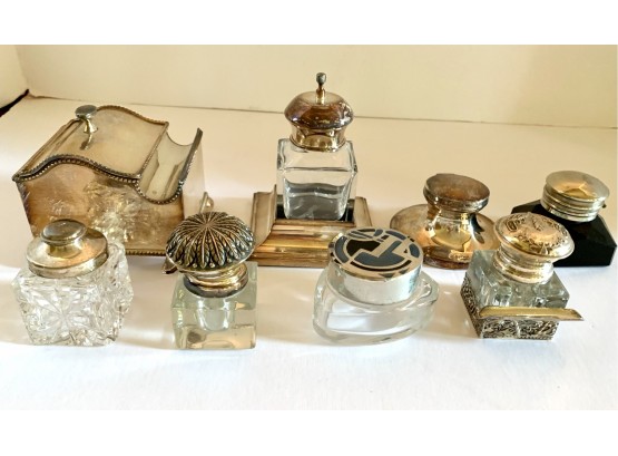 Rare Antique Collection Of Eight Inkwells