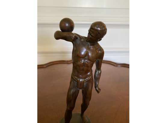 Coveted Small Bronze Male Nude Sculpture 8' Tall