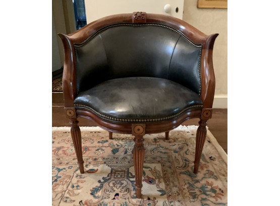 Antique Carved Mahogany And Leather Corner Chair