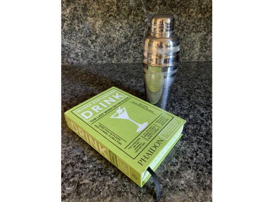 Chrome Cocktail Shaker And Bartenders Drink Book