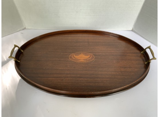 Stunning Antique Mahogany Serving Platter With Inlay