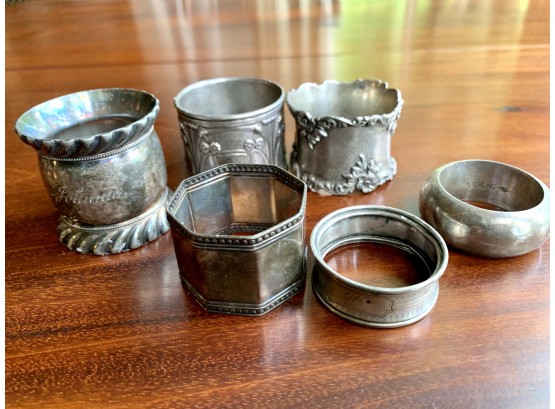 Assortment Of 6 Silver Napkin Rings Including Sterling