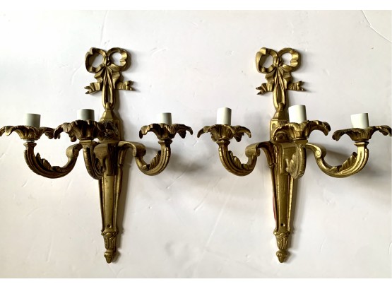 Pair Of French Antique Bronze Sconces