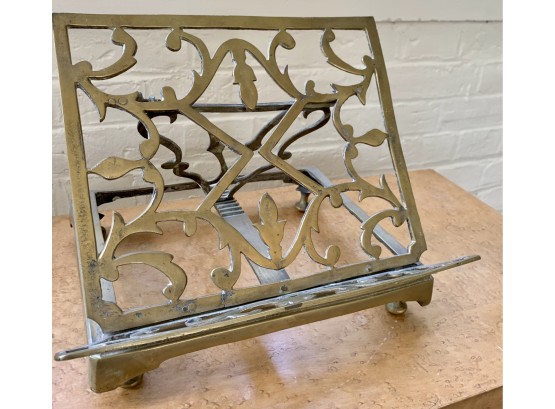 Rare And Coveted Vintage Brass Bookstand With Elaborate Scrollwork