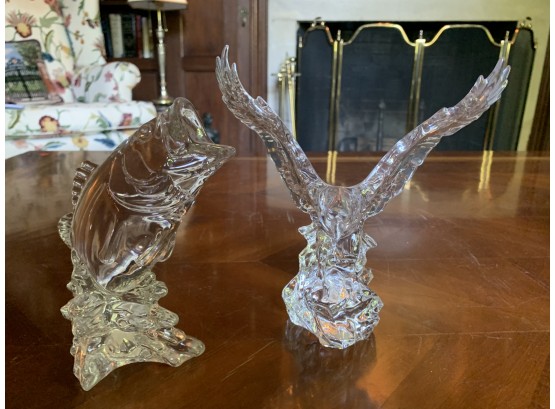 Spectacular Duo From Wild Wonders Of The World Crystal Figurines Trout And Eagle