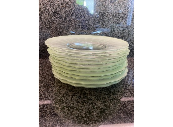 Set Of 10 Tranlucent Green Scalloped Glass Plates