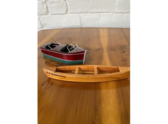 Decorative Pair Of Small Wooden Boats Ornaments