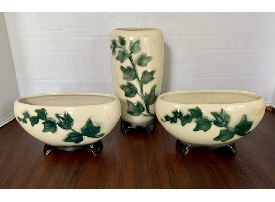 Collectible Set Of Three Pieces American Pottery, Vase, Two Planters