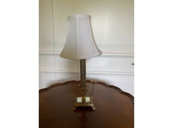 Sleek Art Deco Brass Mirrored Lamp With Linen Shade