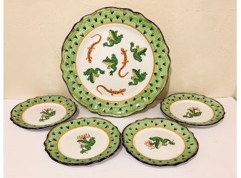 5 Pc Handpainted Deruta Made In Italy Majolica Frog Plates