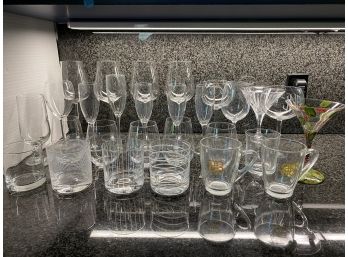 Collection Of 28 Assorted Sized Glassware Barware Stemware Martini Wine Champagne