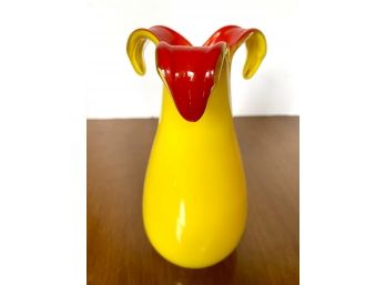 Exceptional Yellow And Red Art Glass Vase Mint Condition