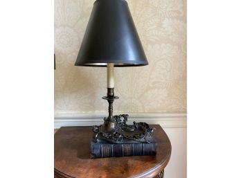Truly Unique Vintage Bronze Lamp On Book Base