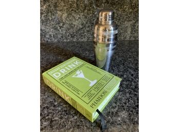 Chrome Cocktail Shaker And Bartenders Drink Book
