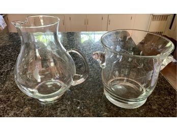 Two Princess House Etched Water Pitchers