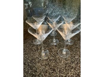 Set Of 8 Vintage Etched Martini Glasses