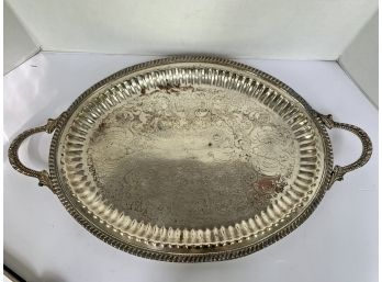 Immense Silver On Copper Platter With Handles Vintage
