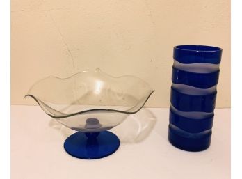 Stunning Contemporary Blue Glass Base And Pedestal Dish