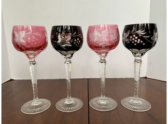 Colorful Set Of 4 Exquisite Bohemian Crystal Wine Glasses