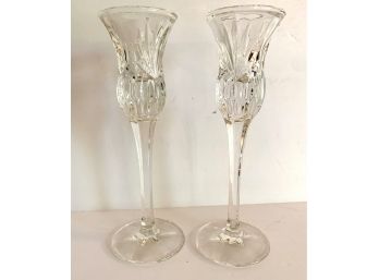 Pair Of Tall Crystal Candleholders