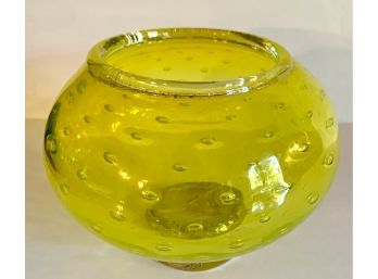 Vibrant Hand Blown Signed KRW Bright Yellow Glass Vase