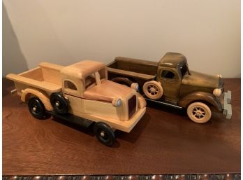 Vintage Collecible Set Of Two Model Wood Toy Trucks