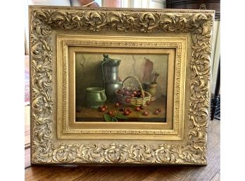 Original Signed S. Miller Still Life Of Cherries In Giltwood Frame 30' By 27' Tall