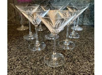 Set Of 10 Vintage Etched Martini Glasses Barware