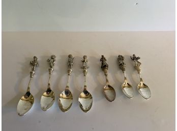 Unusual Dated Set Of 7 Silver Christmas Spoons