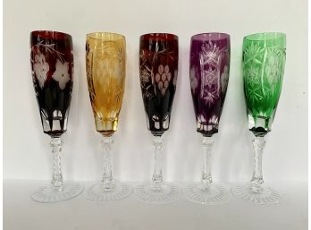Set Of 5 Bohemian Crystal Champagne Flutes