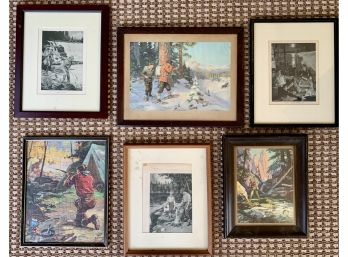 Vintage Collection Of 6 Antique Fishing And Hunting Themed Prints