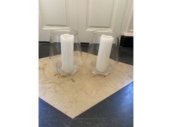 Decorative Pair Of Matching  14' Tall Hurricane Globes With Candles