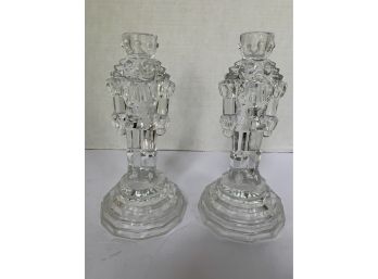 Delightful Pair Of Nutcracker Crystal Candlesticks In Mint Condition For Holidays