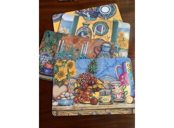 Set Of 4 Cork Backed Bright Still Life Placemats