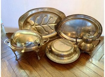 Large Antique Assortment Of Silverplate Serving Pieces