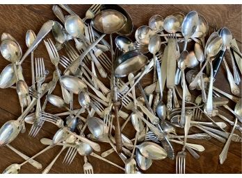 Huge Lot Of Silver Silverplate Utensils, Serving Pieces