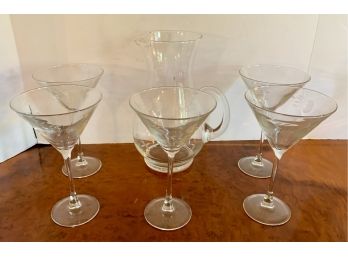 Martini Glasses And Pitcher Set Barware Stemware Party Holidays Gift Set