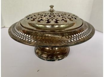 Exceptional Silverplate Silver Pierced Covered Serving Dish On Pedestal