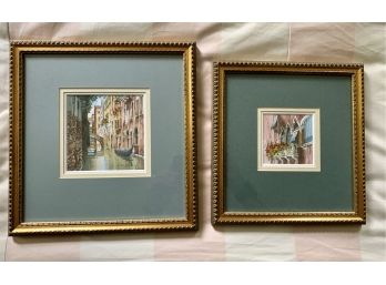 Impeccable Pair Of Venice Small Framed And Matted Paintings