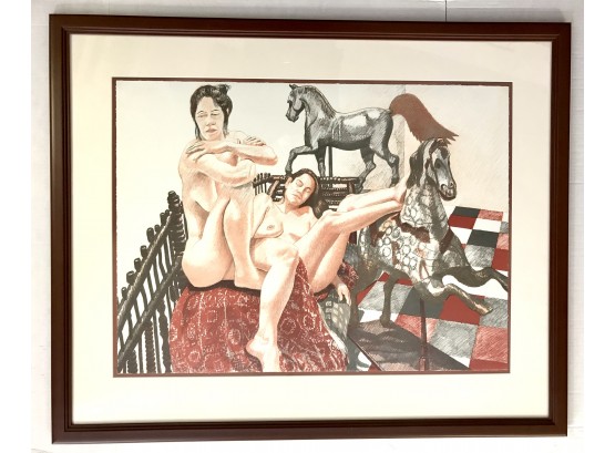 Signed And Numbered 74/140 Lithograph Titled Models And Horses By Philip Pearlstein