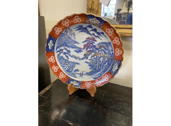 Large Asian Porcelain Charger Plate On Stand