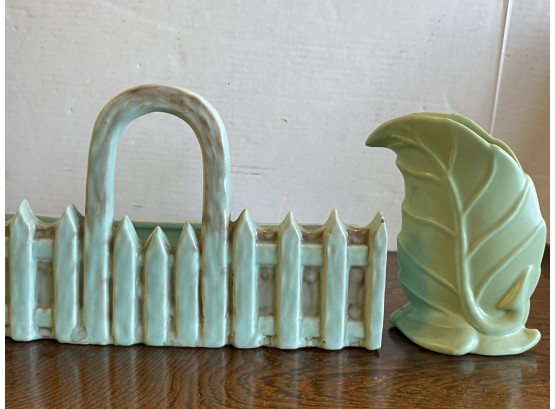 Coveted Vintage Set Of American Art Pottery Green Planter And Vase