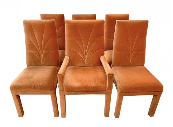 Mid Century Orange Mohair Upholstered Dining Chairs