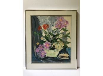 Mid Century Colorful Original Floral Painting