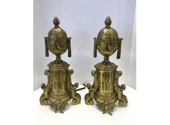 French Louis XV Antique Ornate Brass Andirons