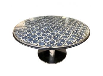 Custom Large Round Spanish Mosaic Tile Top Dining Table