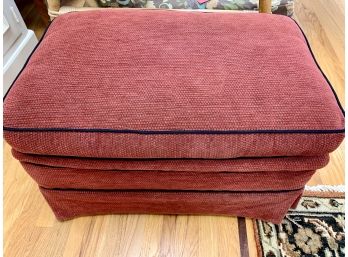 Red Chenille Upholstered Ottoman With Black Piping